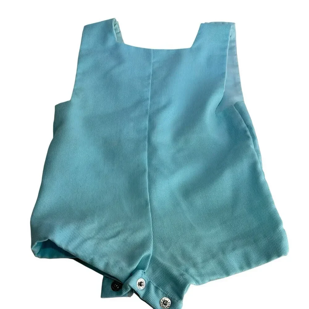 Vintage Nannekins By Nannette White giraffe Blue Button Romper 6-9 Months